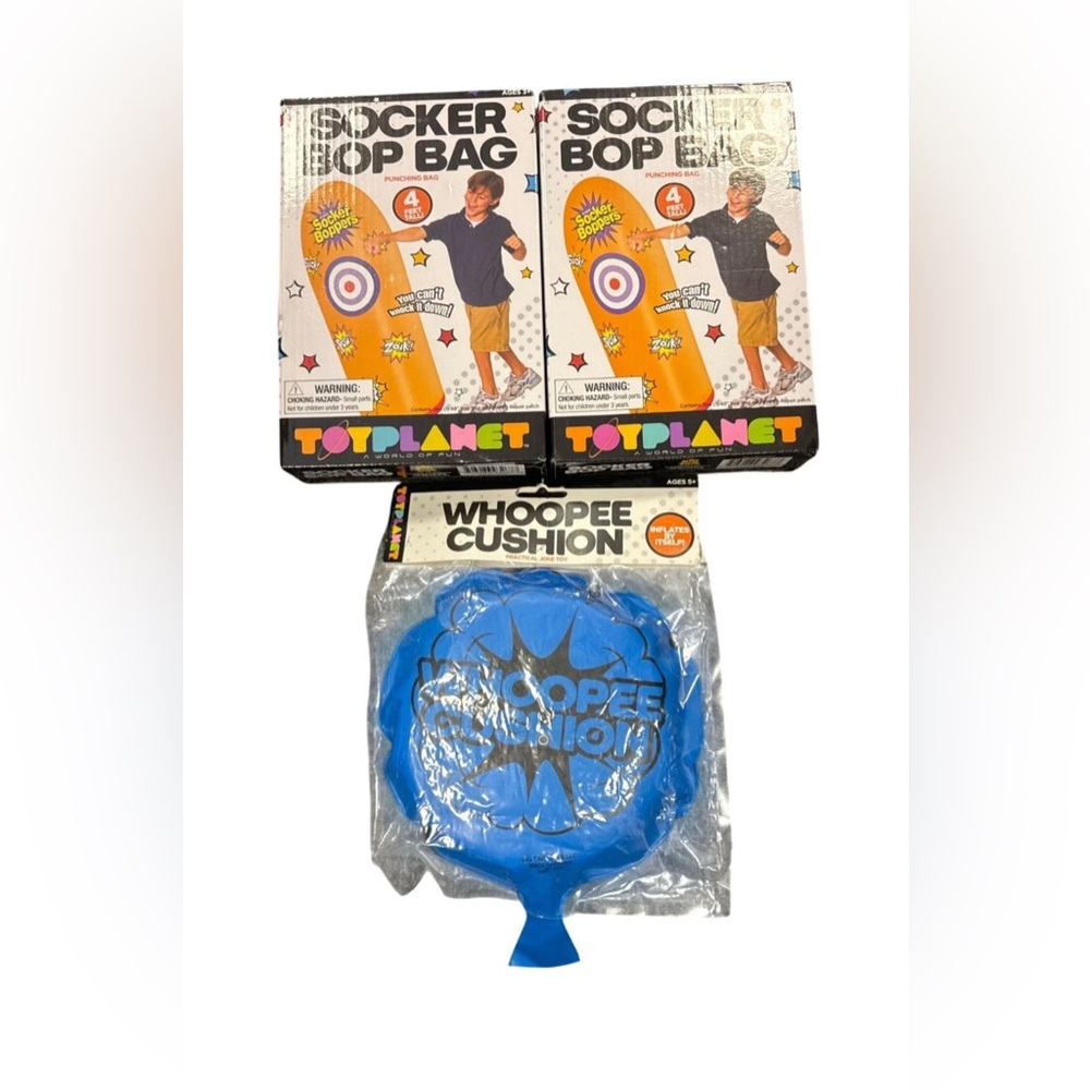 Socker Bop Bag(2-pack) & Whoopee Cushion Set For Kids  Fun Indoor/Outdoor Play